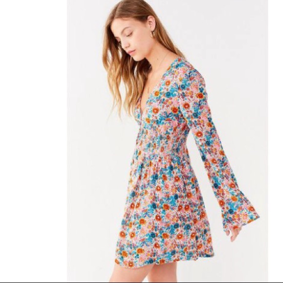 NWT Urban Outfitters Floral Smocked Mini Dress - Picture 2 of 7